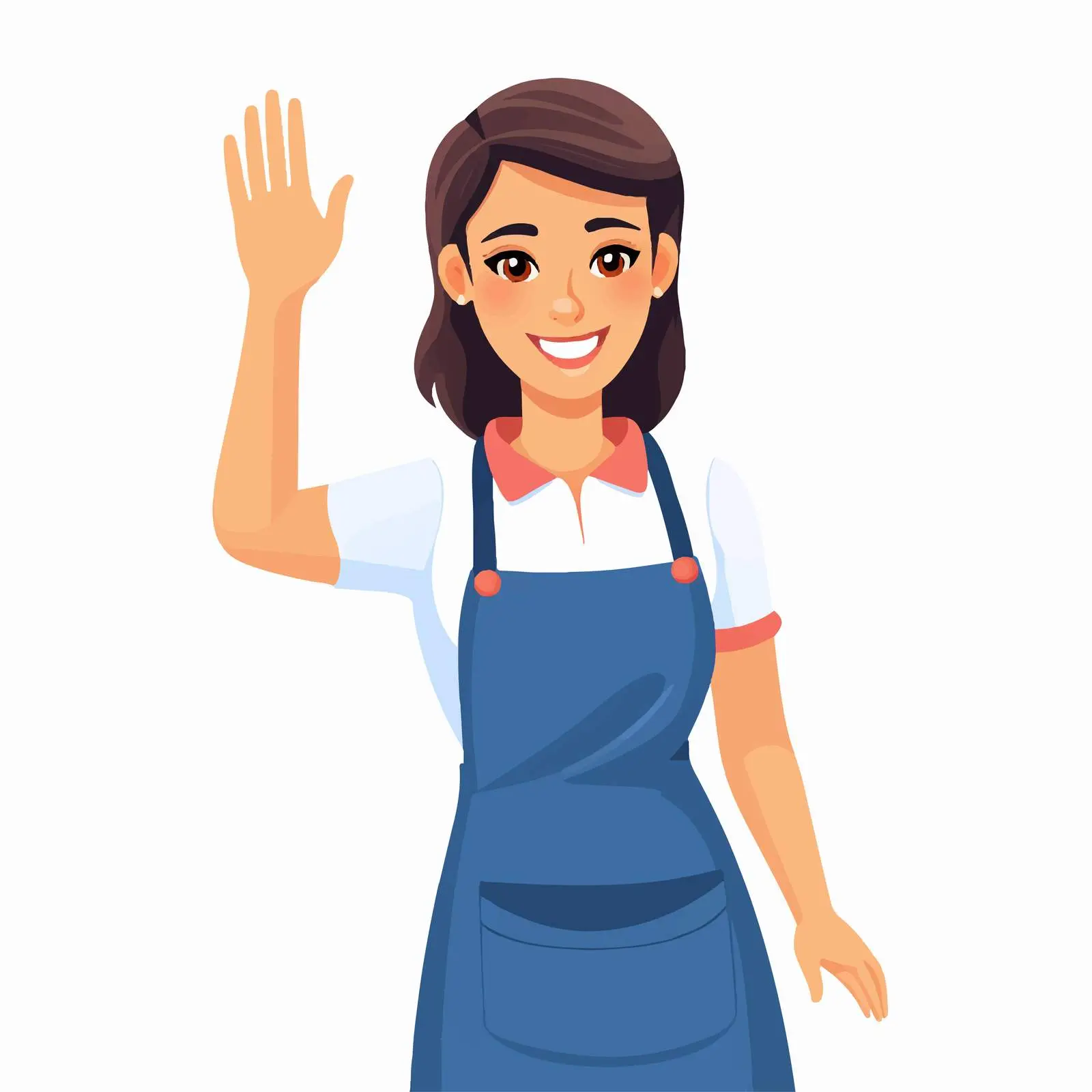 Happy Woman in Apron Greeting with Smile — free download from Dotvec