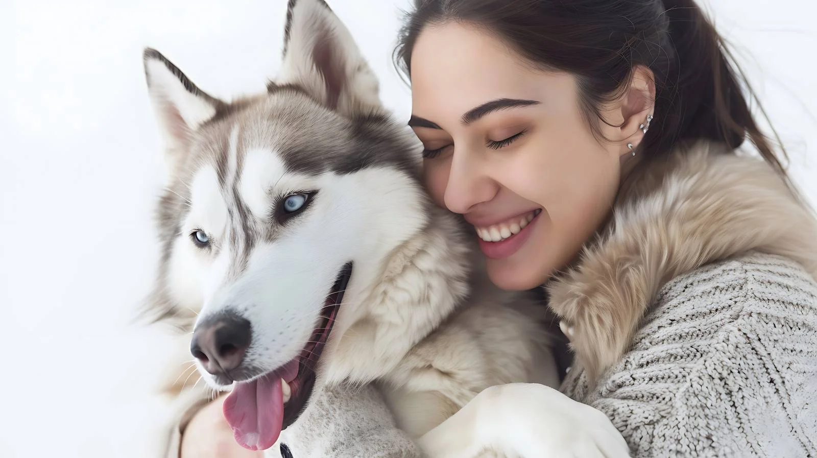 Woman Cuddling Husky - Isolated Portrait — free download from Dotvec