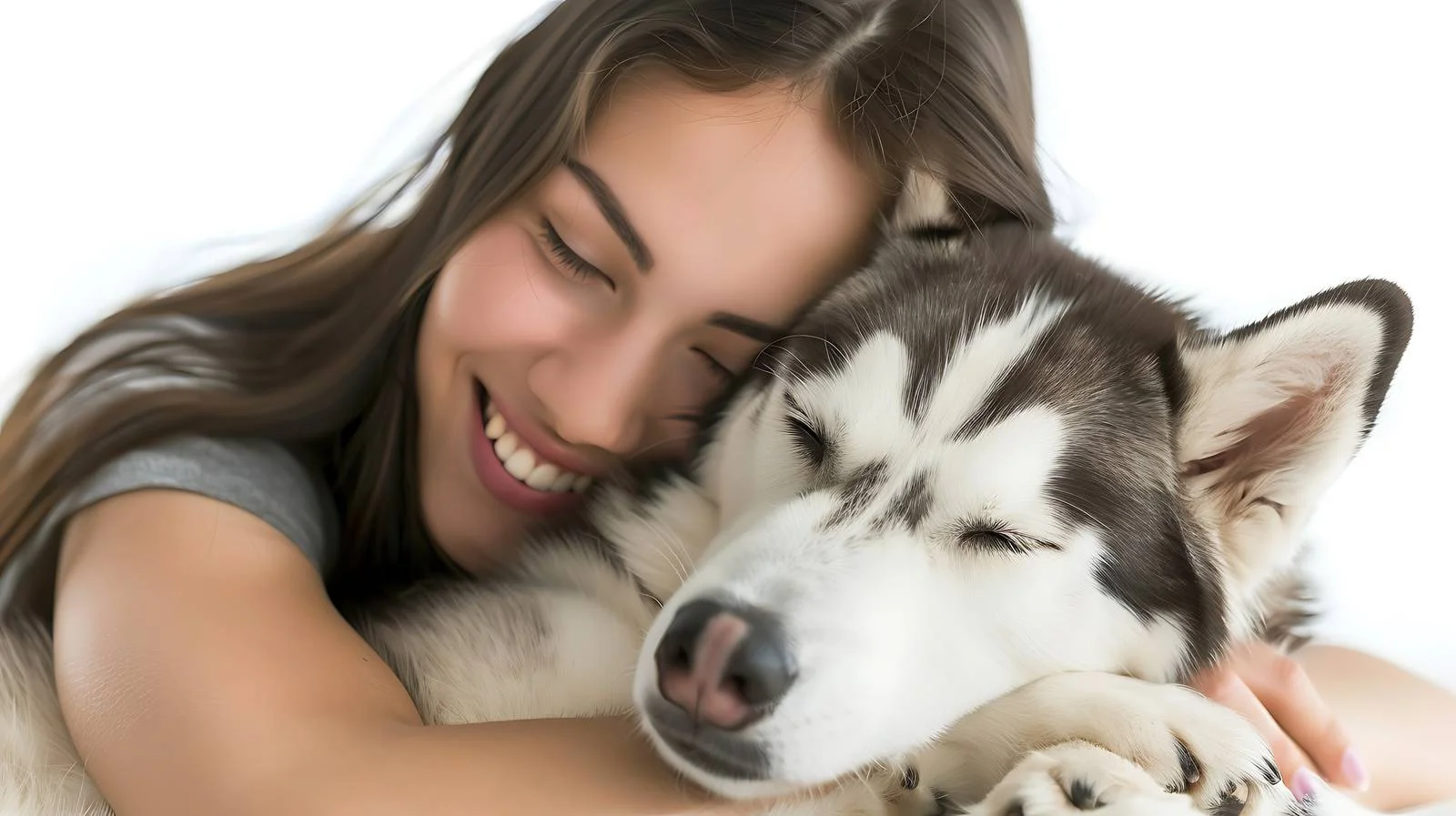 Joyful Woman Cuddling Husky - Isolated — free download from Dotvec