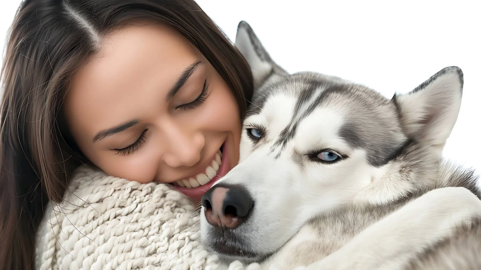 Joyful Woman With Husky Dog Portrait — free download from Dotvec
