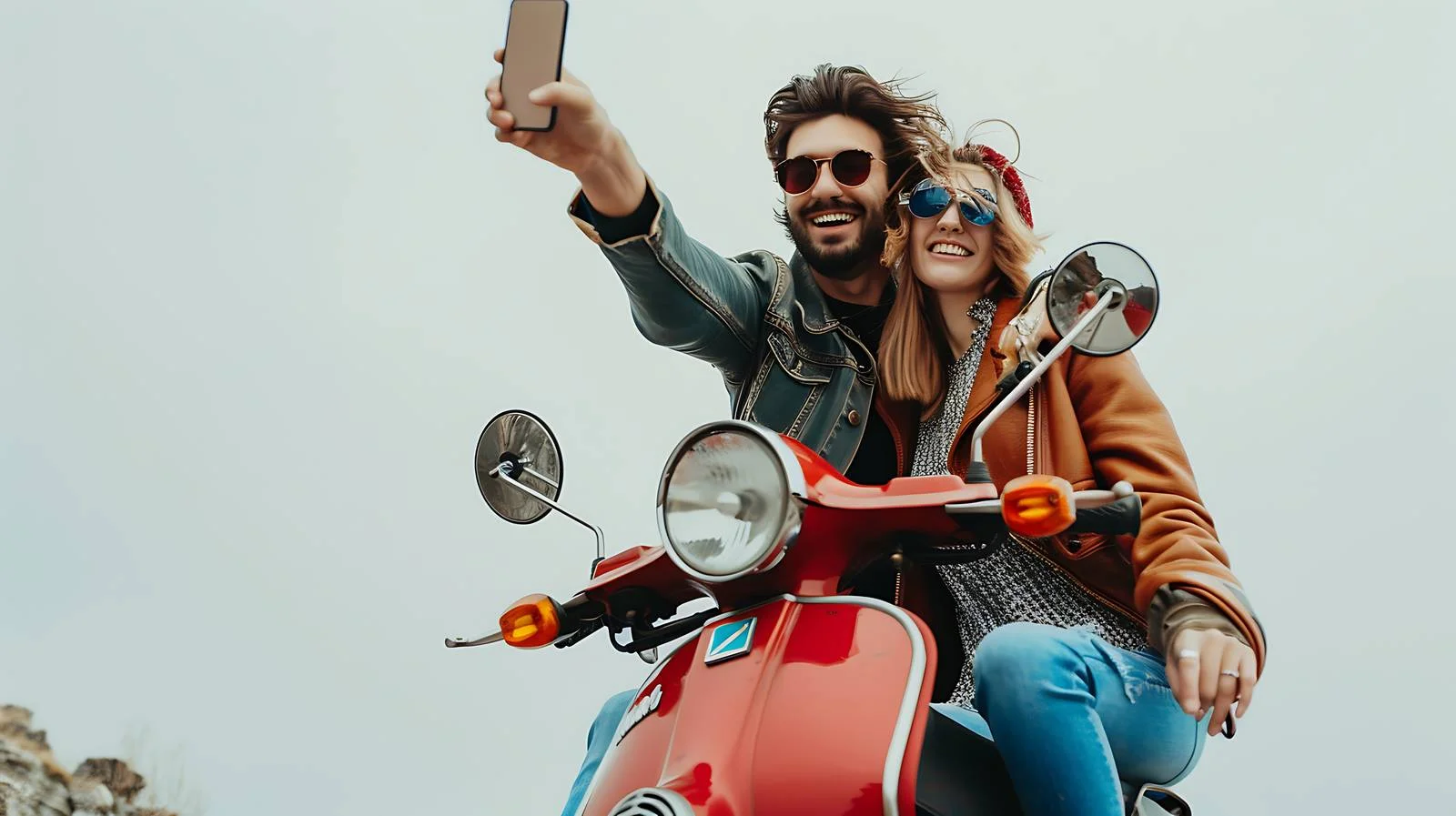 Happy Young Couple on Vintage Motorbike — free download from Dotvec