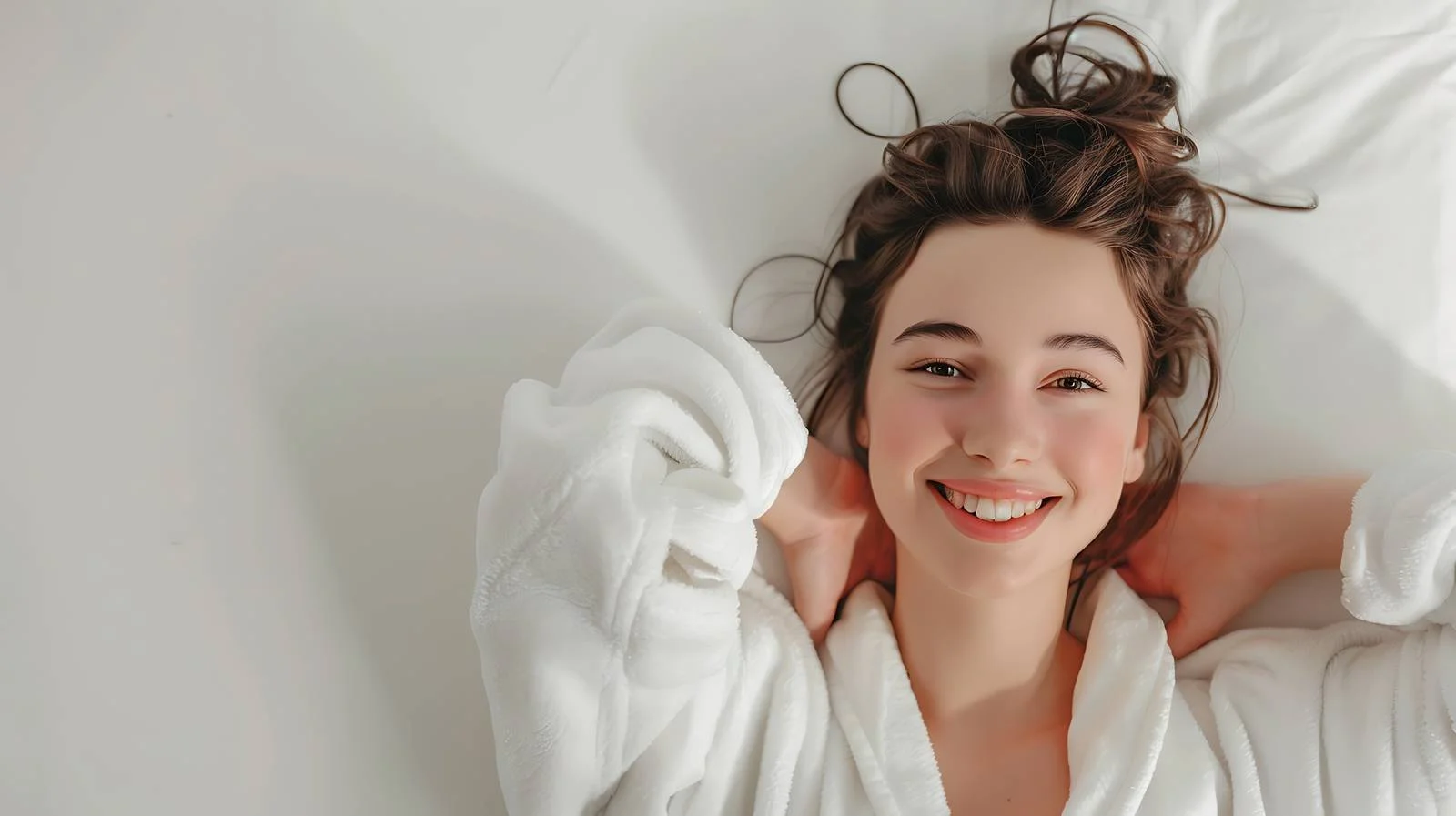 Joyful Young Woman in Dressing Gown — free download from Dotvec