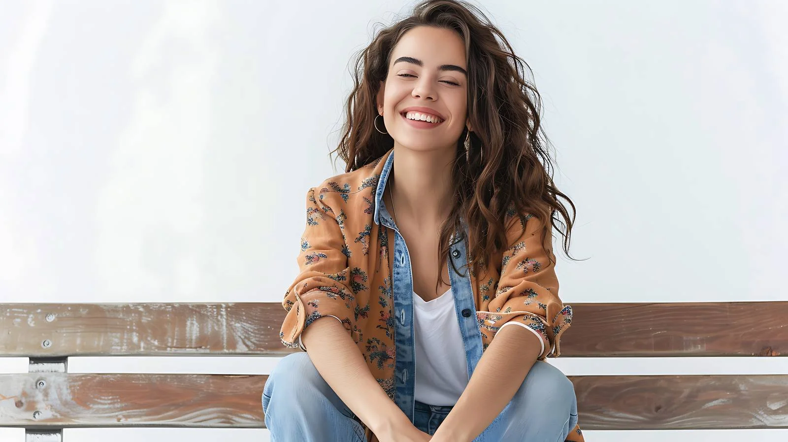 Cheerful Woman on Bench — free download from Dotvec