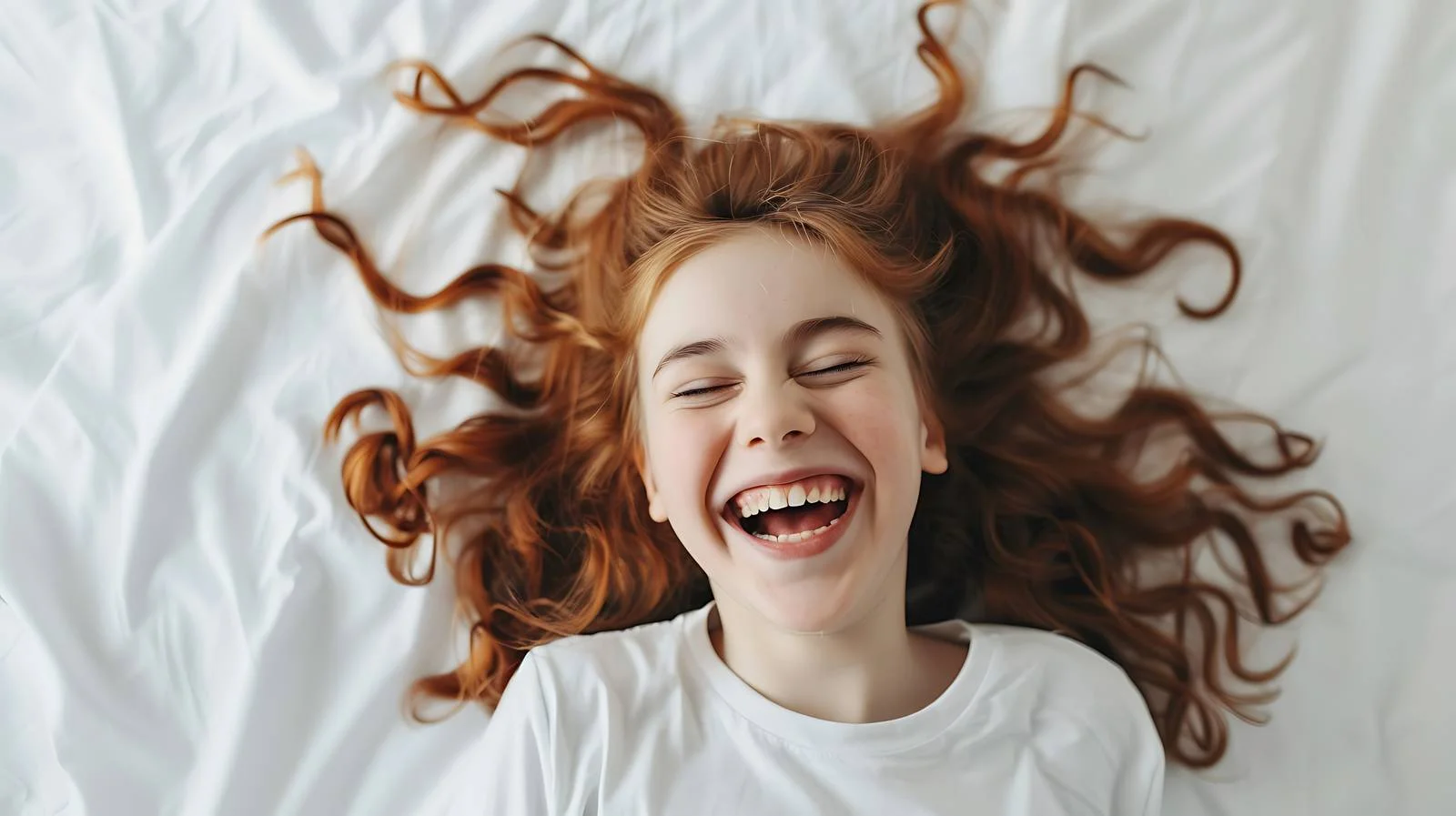 Joyful Girl on Bed — free download from Dotvec