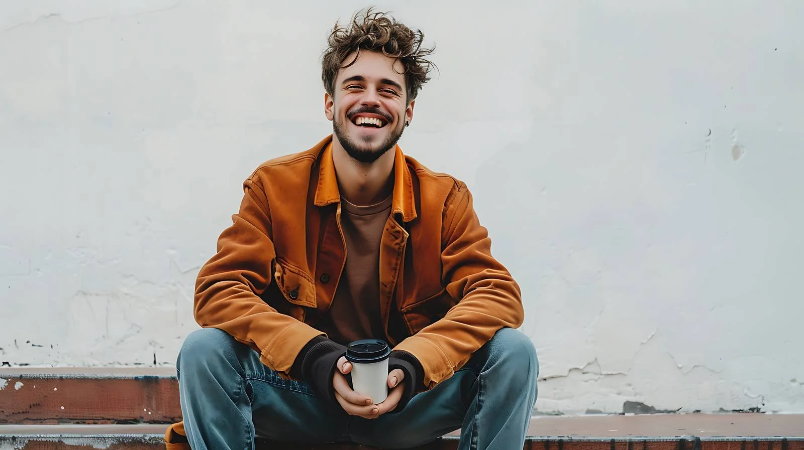 Joyful man sitting outdoors portrait — free download from Dotvec