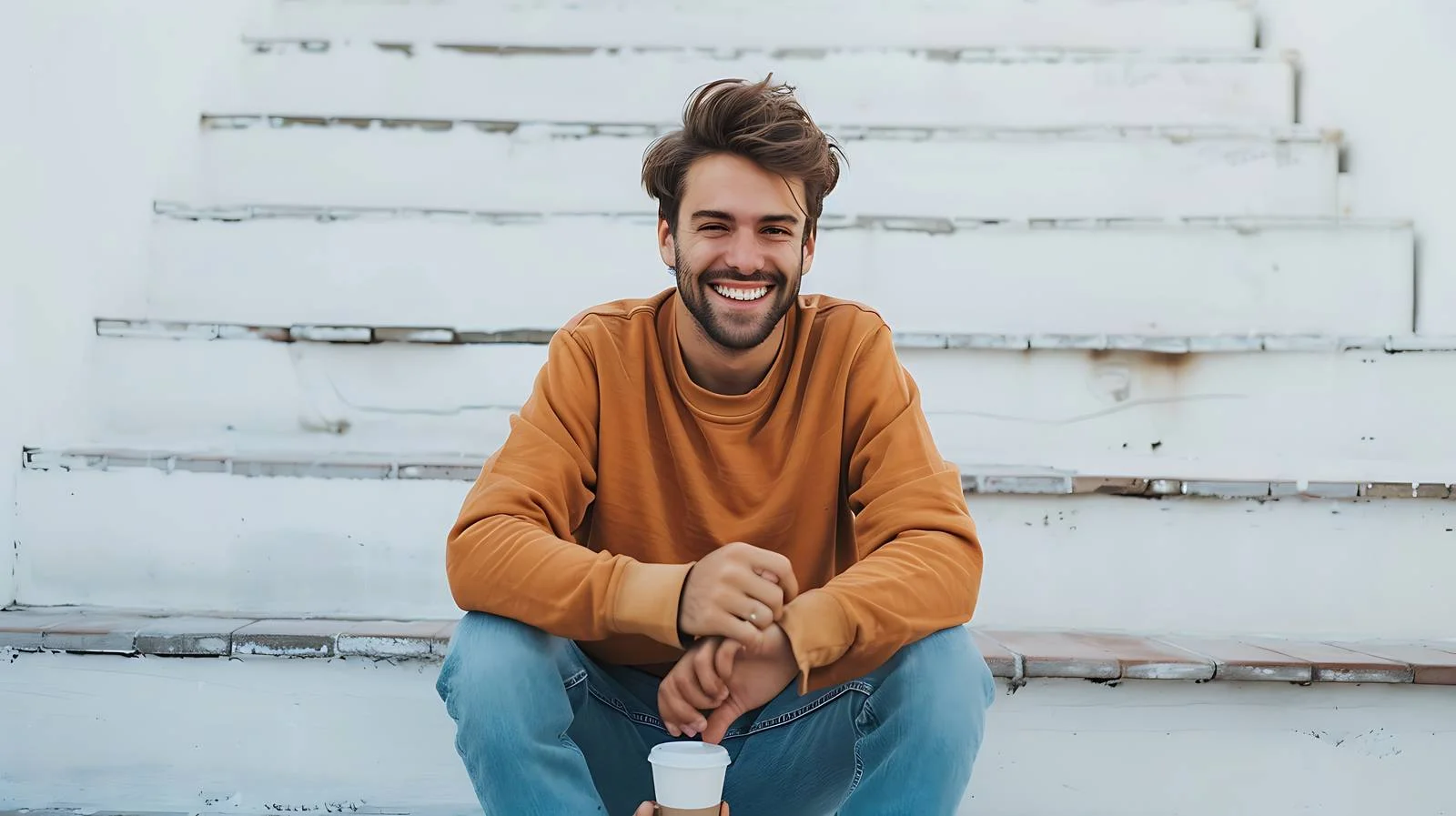 Joyful Young Man on Steps — free download from Dotvec