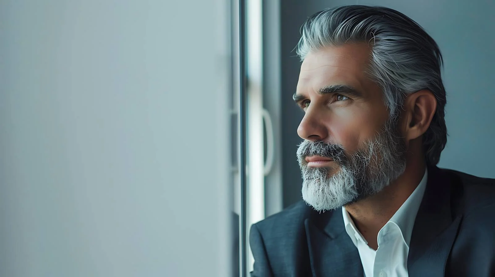 Senior businessman reflecting by window — free download from Dotvec