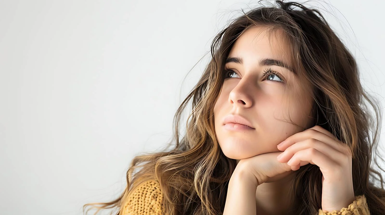 Pensive Woman Portrait White Background — free download from Dotvec