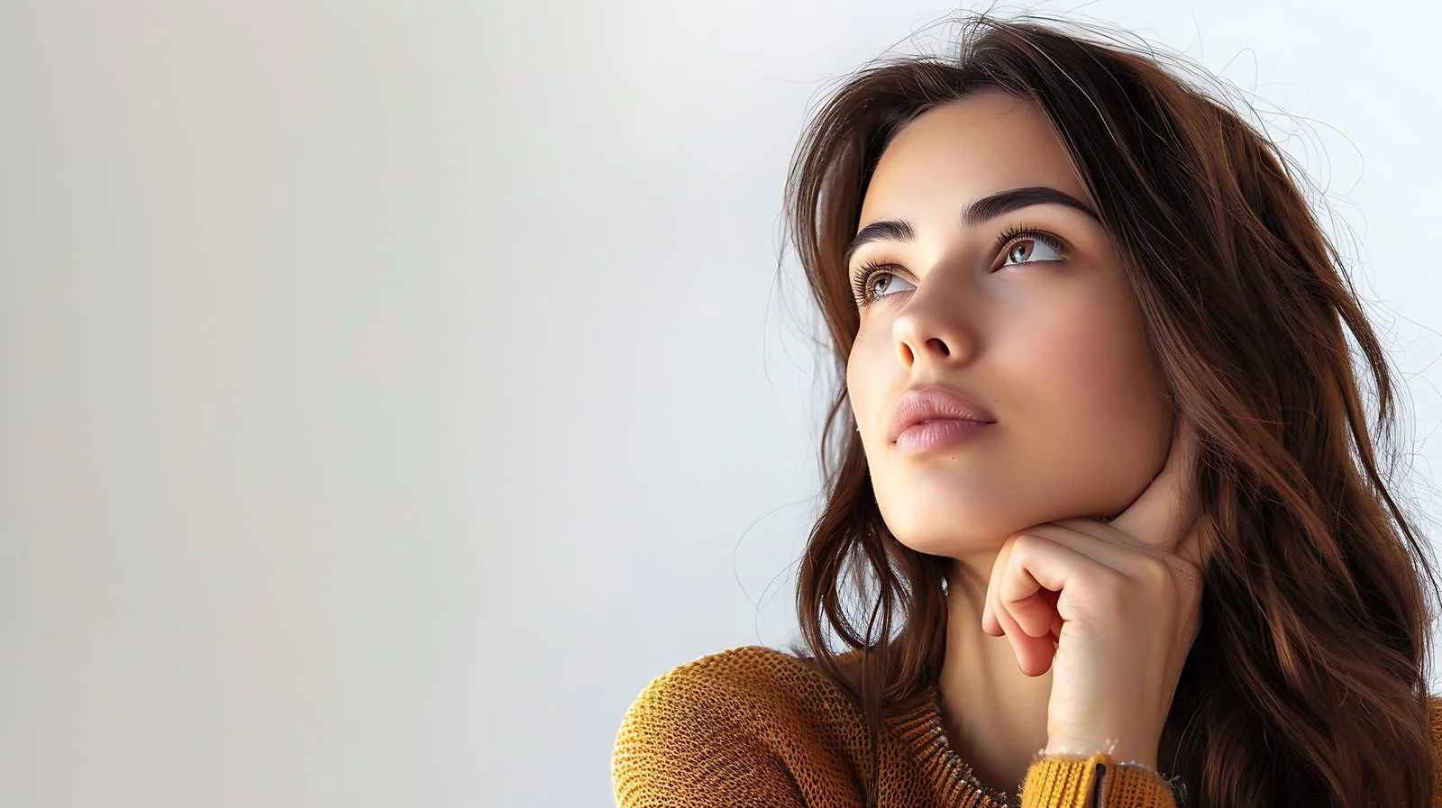 Pensive Woman Portrait on White Background — free download from Dotvec