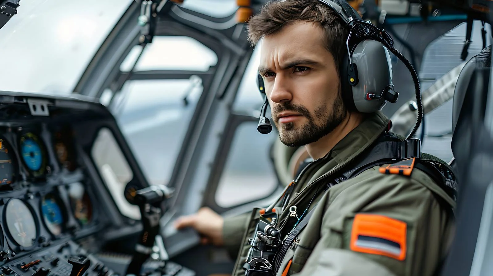 Pilot in Helicopter Cockpit Close-Up View — free download from Dotvec