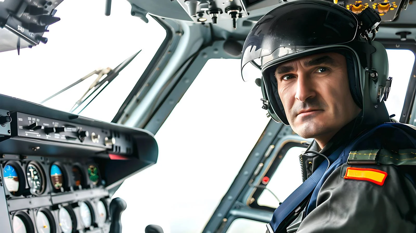 Helicopter Pilot Portrait in Cockpit — free download from Dotvec