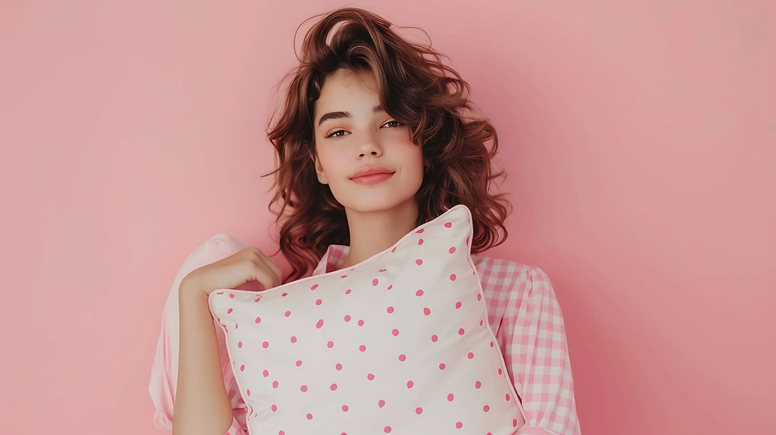 Young Woman Pajama Pillow Portrait — free download from Dotvec