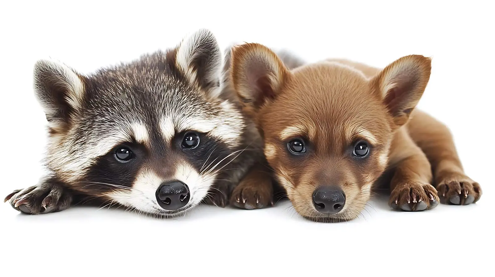 Raccoon and Slovakian Hound Puppy Portrait – free mammals image from Dotvec