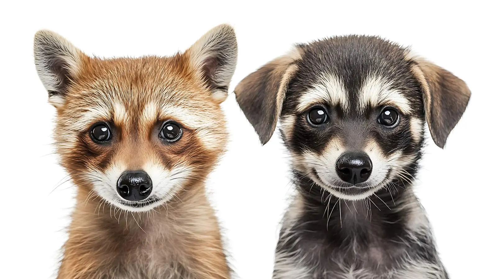 Raccoon and Slovakian Hound Puppy Portrait – free mammals image from Dotvec