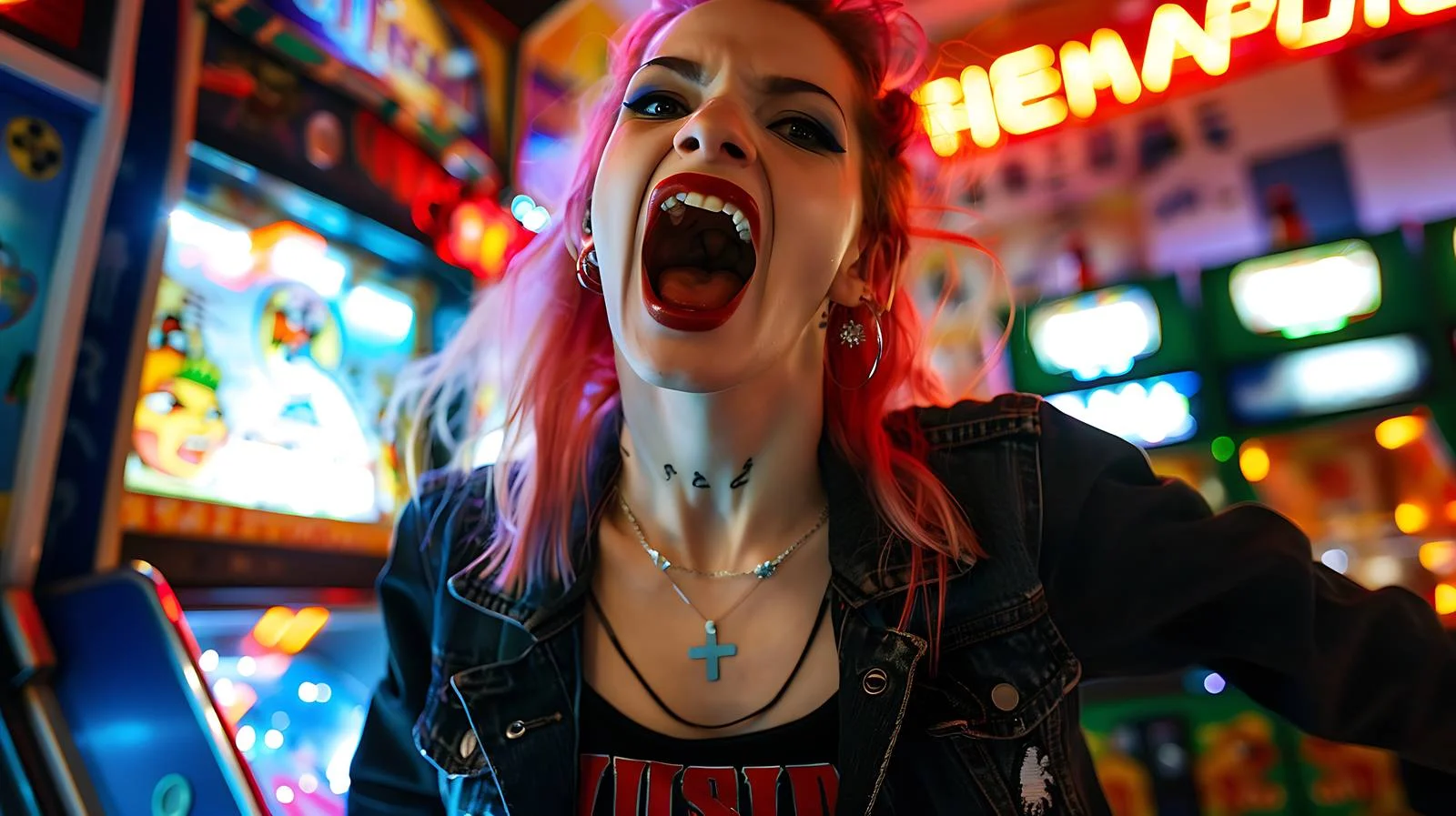 Vibrant Punk Woman Arcade Portrait — free download from Dotvec