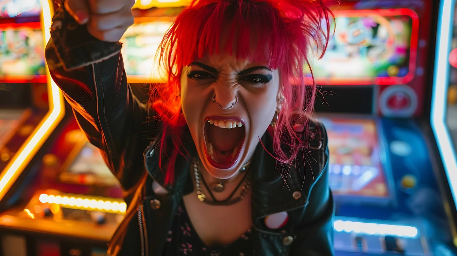 Rebellious Punk Woman at Arcade — free download from Dotvec