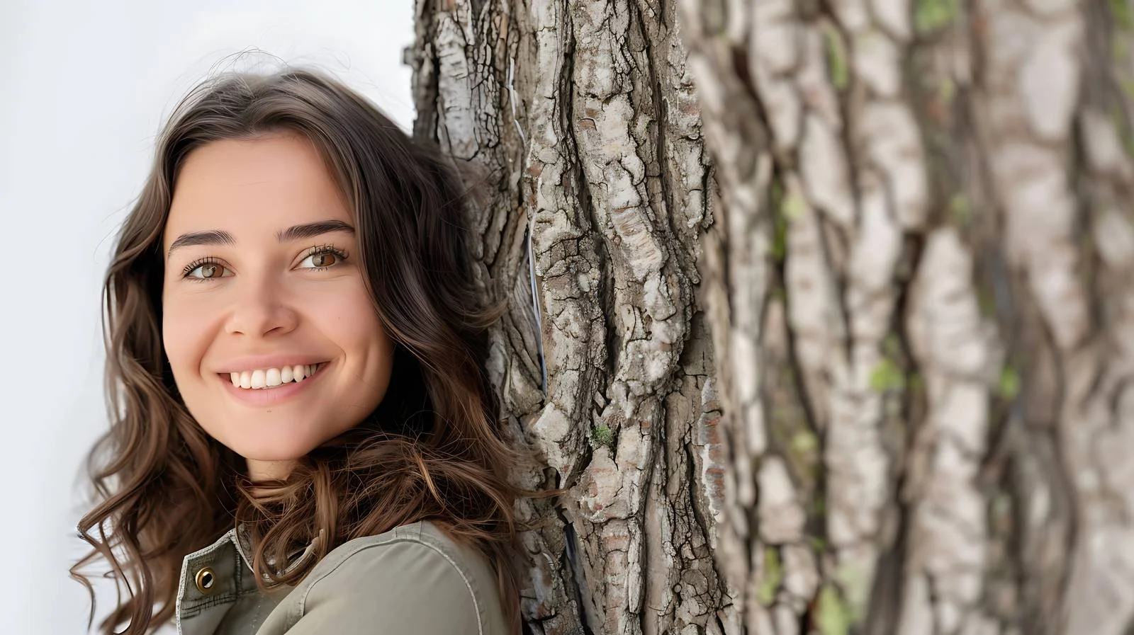 Cheerful brunette leaning on wall outdoors — free download from Dotvec