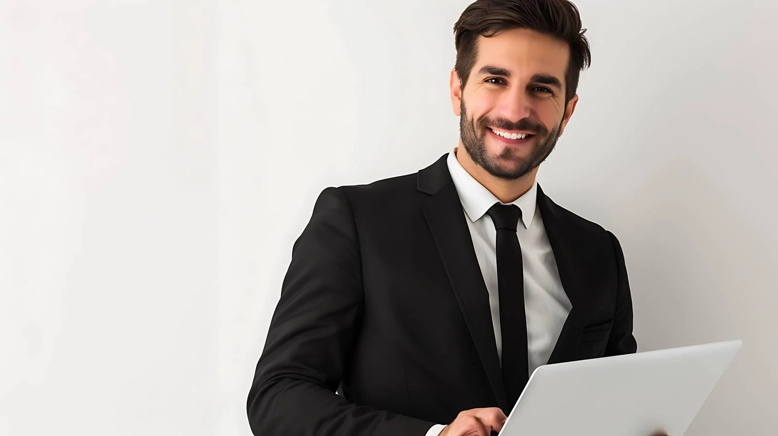 Smiling Businessman Using Laptop Isolated — free download from Dotvec