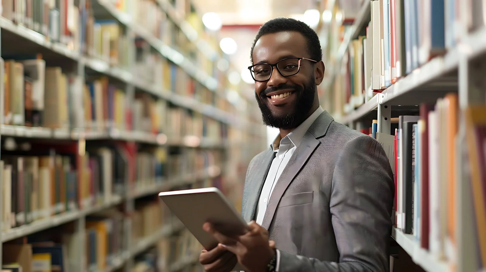 Joyful businessman using digital tablet device — free download from Dotvec