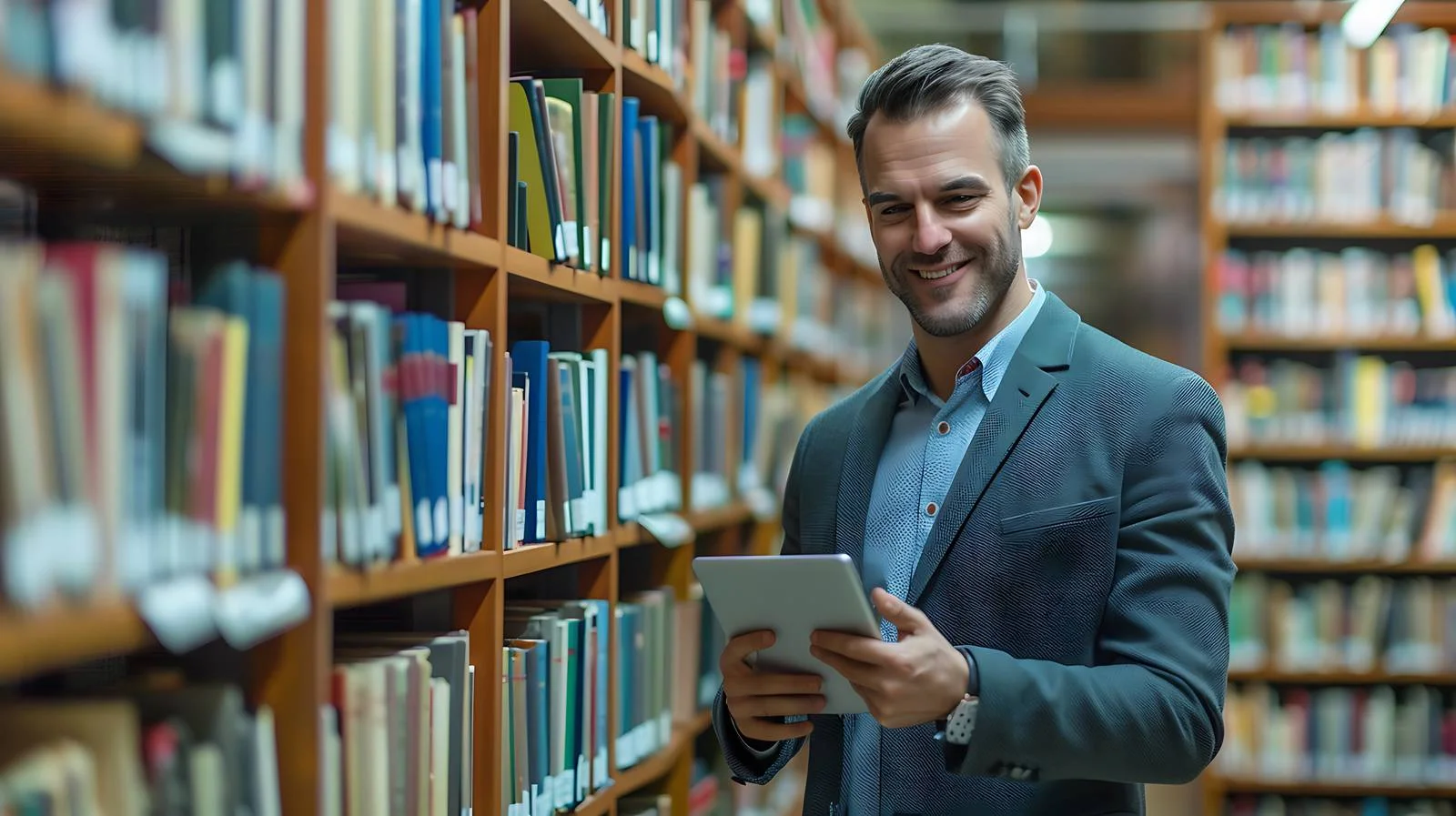 Happy Businessman Using Digital Tablet Smiling — free download from Dotvec