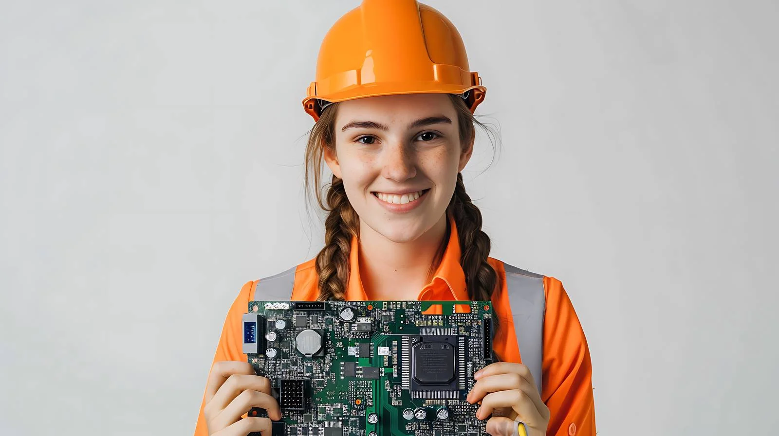 Professional Female Technician Holding Mother Portrait — free download from Dotvec