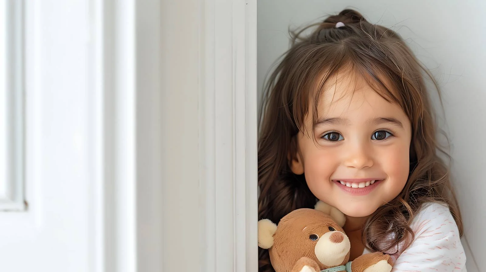 Cheerful Young Girl at Doorframe — free download from Dotvec