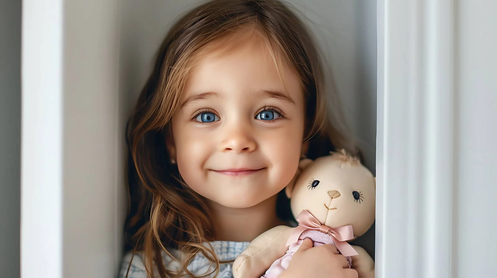 Joyful Little Girl in Doorframe — free download from Dotvec