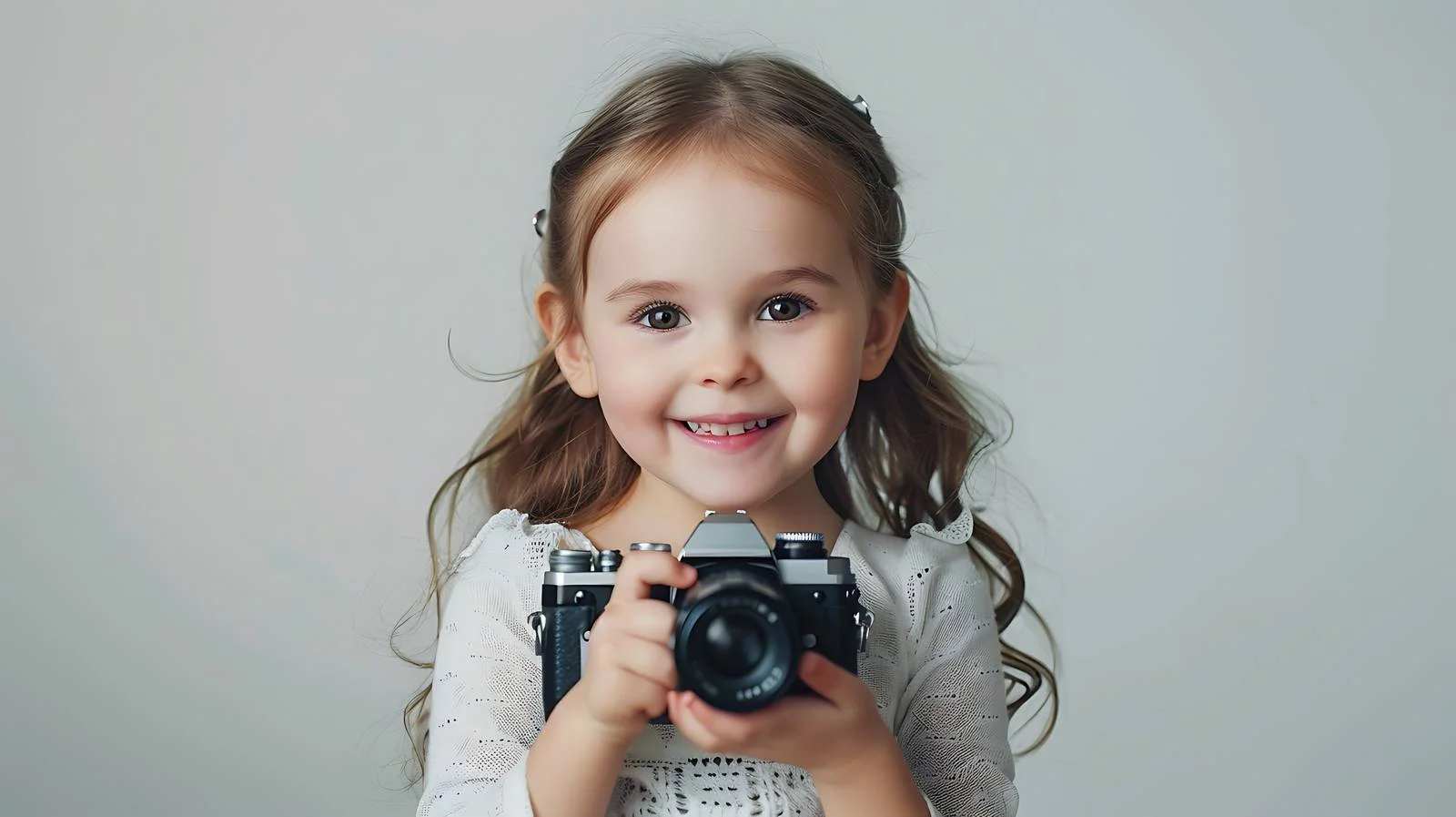 Joyful Girl with Vintage Camera Portrait — free download from Dotvec