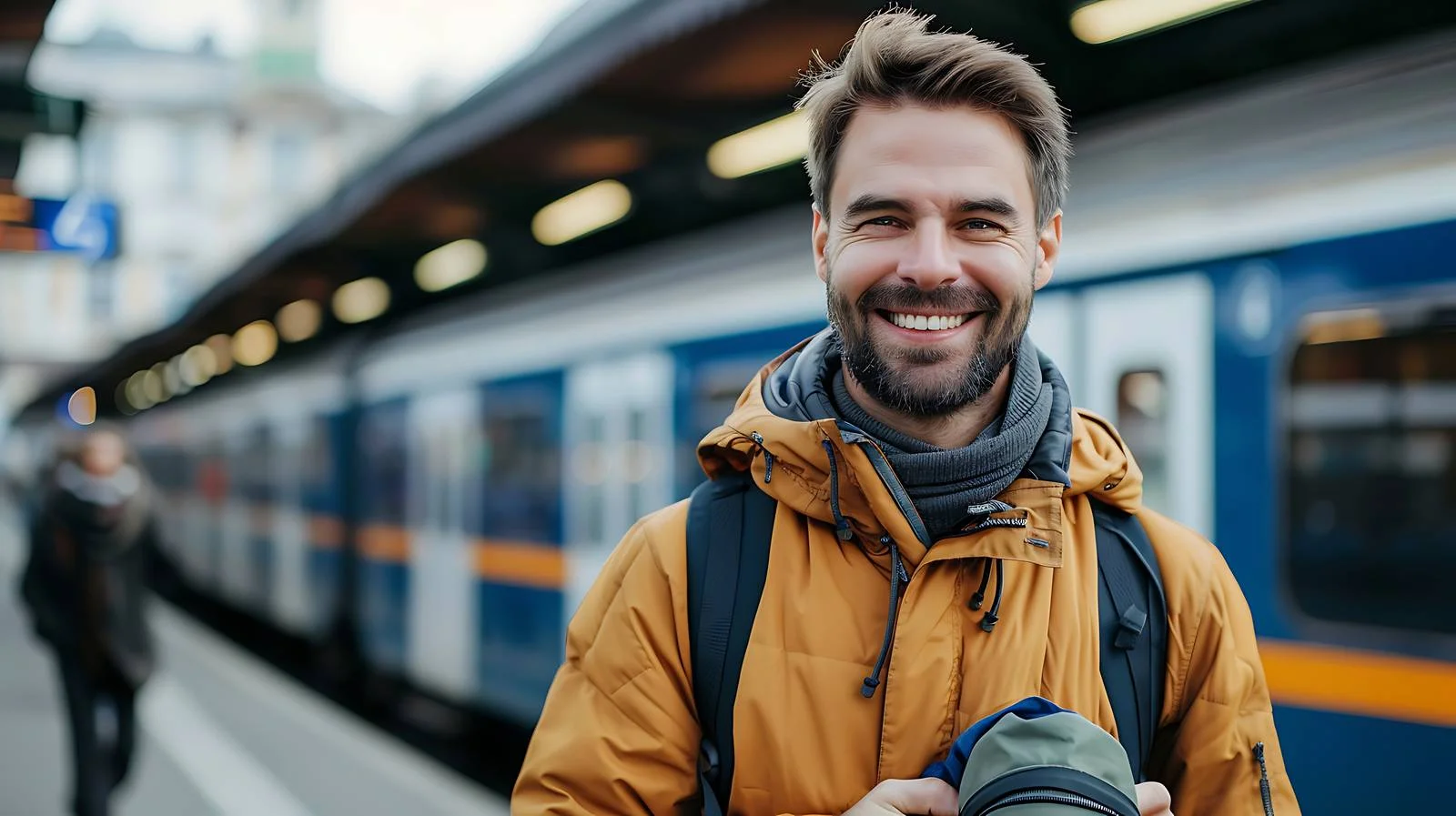 Smiling Man with Reusable Cup — free download from Dotvec