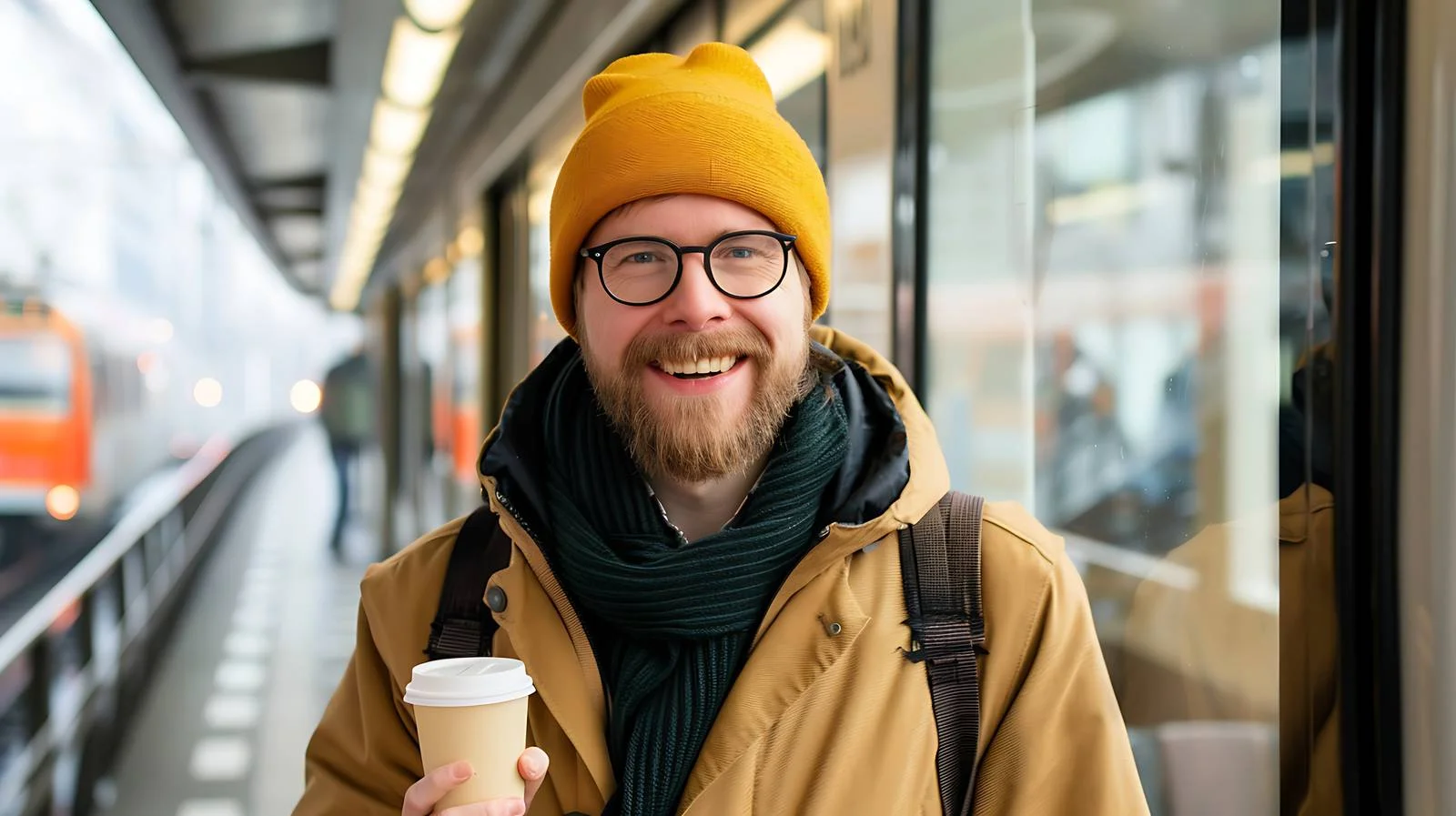 Smiling Man with Reusable Cup — free download from Dotvec