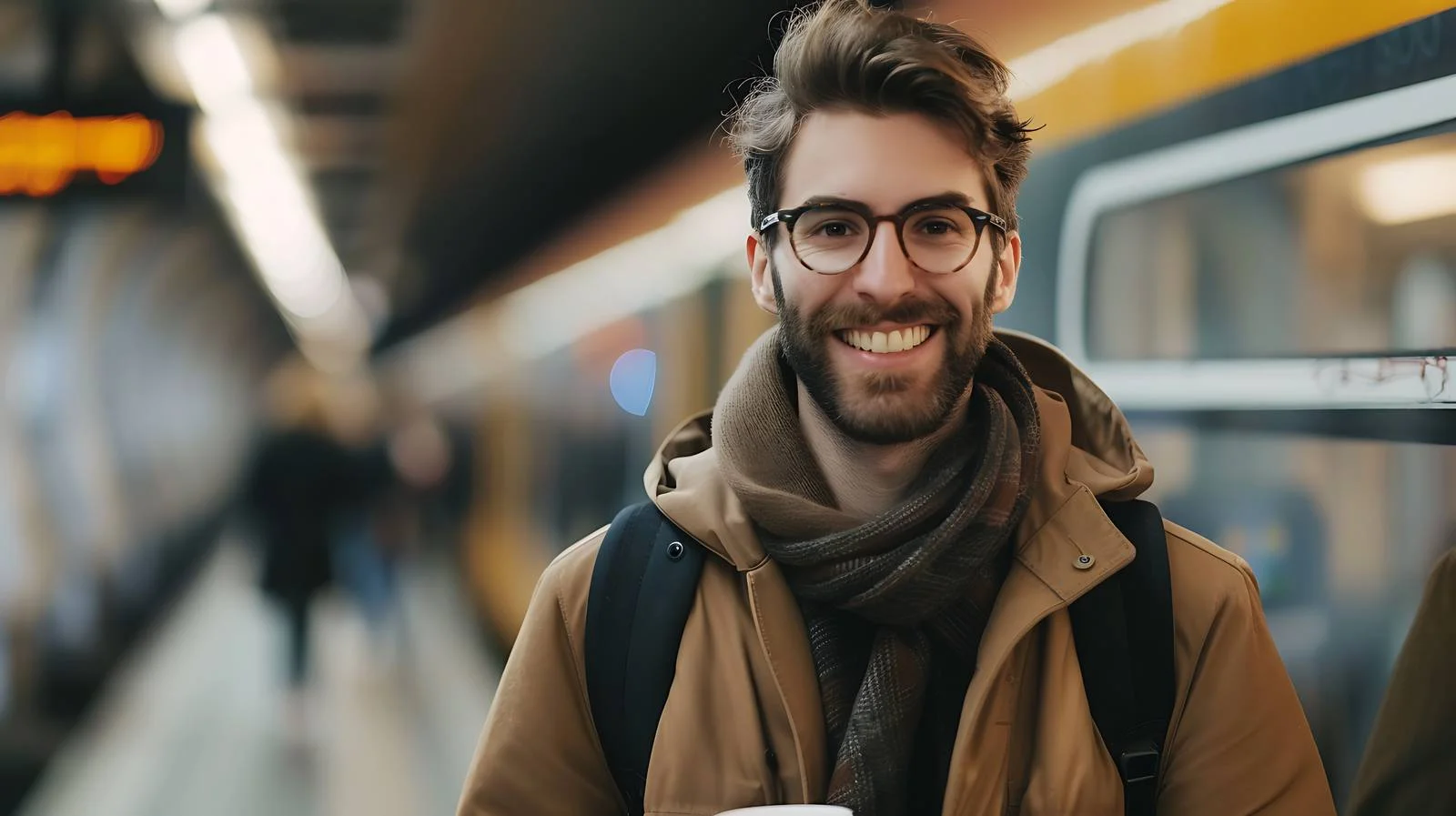 Man with Reusable Cup Waiting Outdoors — free download from Dotvec