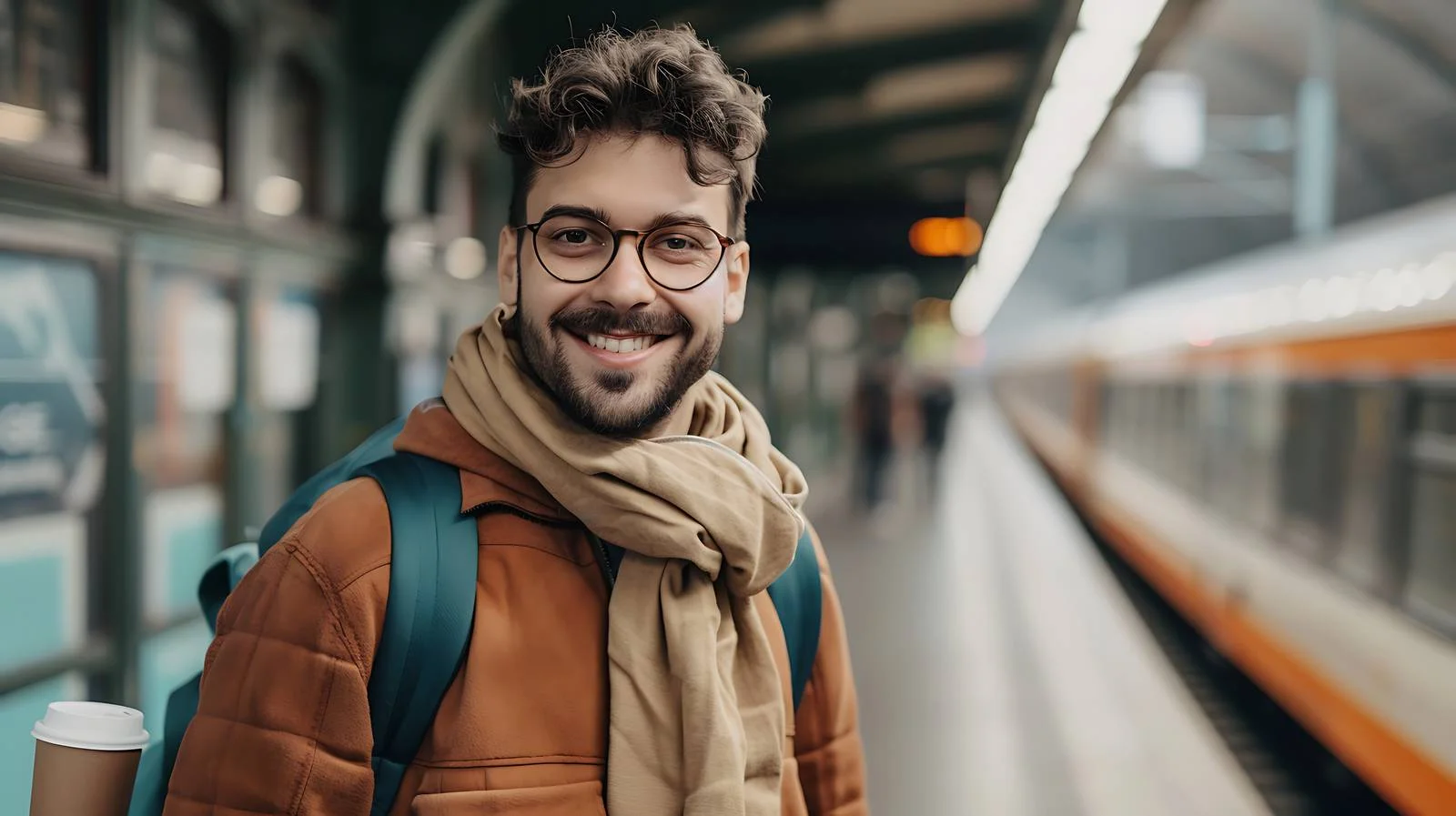 Smiling Man with Reusable Cup Portrait — free download from Dotvec
