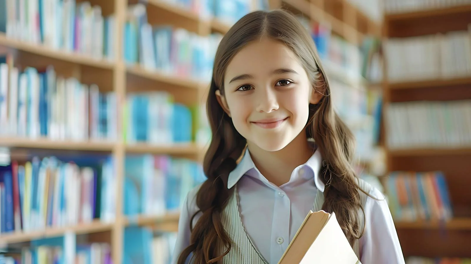 Schoolgirl Portrait with Book in Classroom — free download from Dotvec