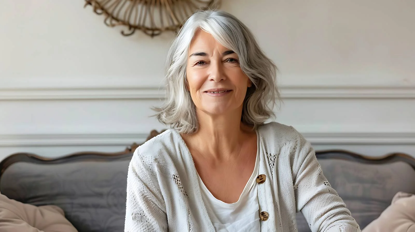 Smiling Senior Woman Relaxing on Couch — free download from Dotvec