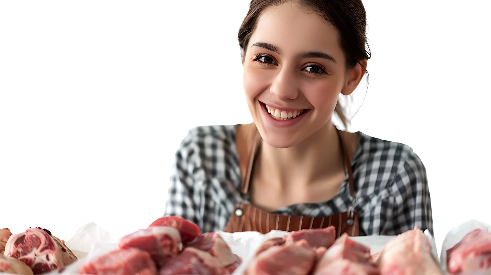 Smiling Woman in Meat Display — free download from Dotvec