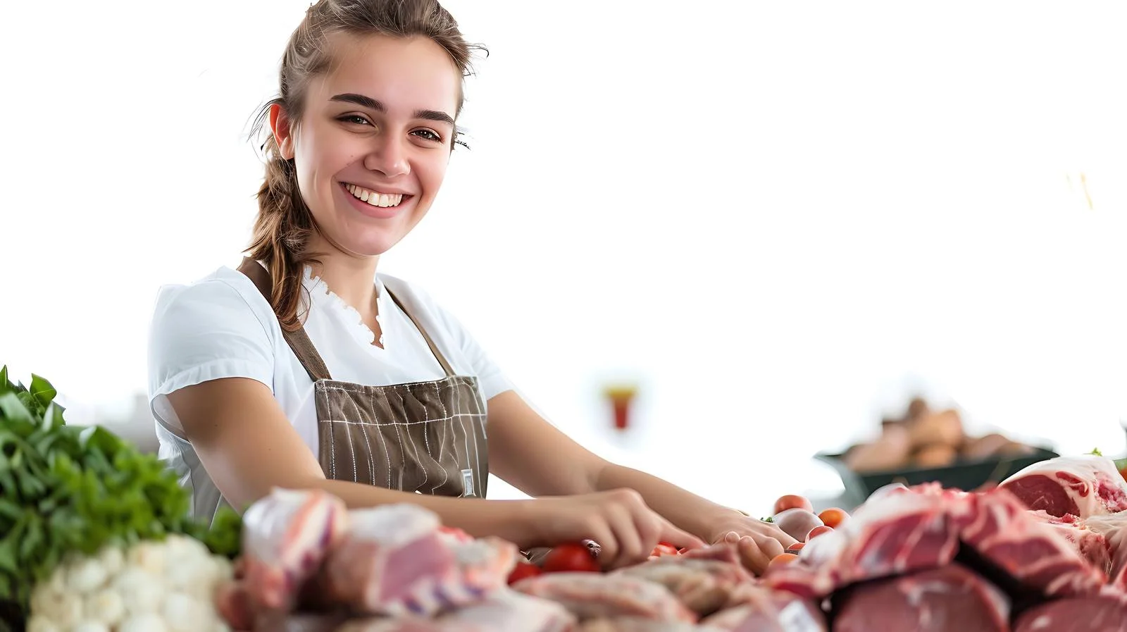 Smiling Woman Displaying Meat — free download from Dotvec