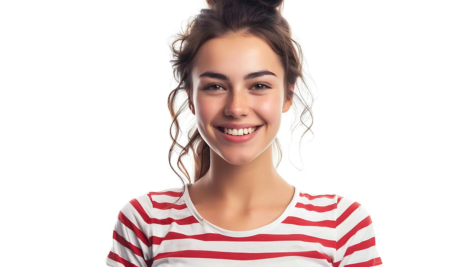 Smiling Woman in Red-White Striped Shirt — free download from Dotvec