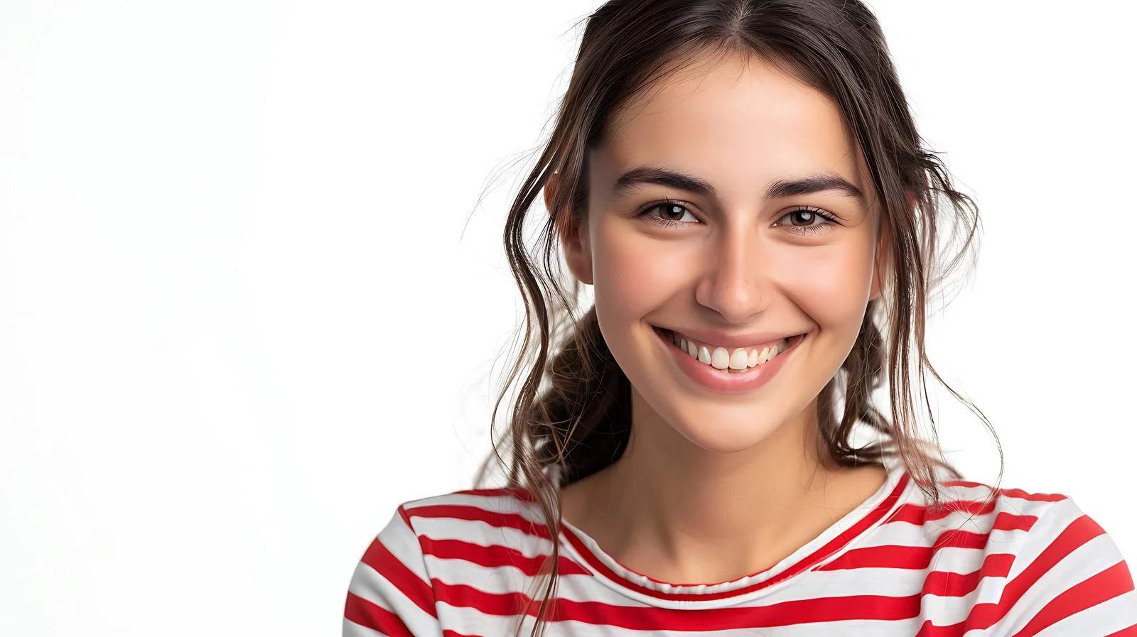 Smiling Woman in Red-White Striped Clothing — free download from Dotvec