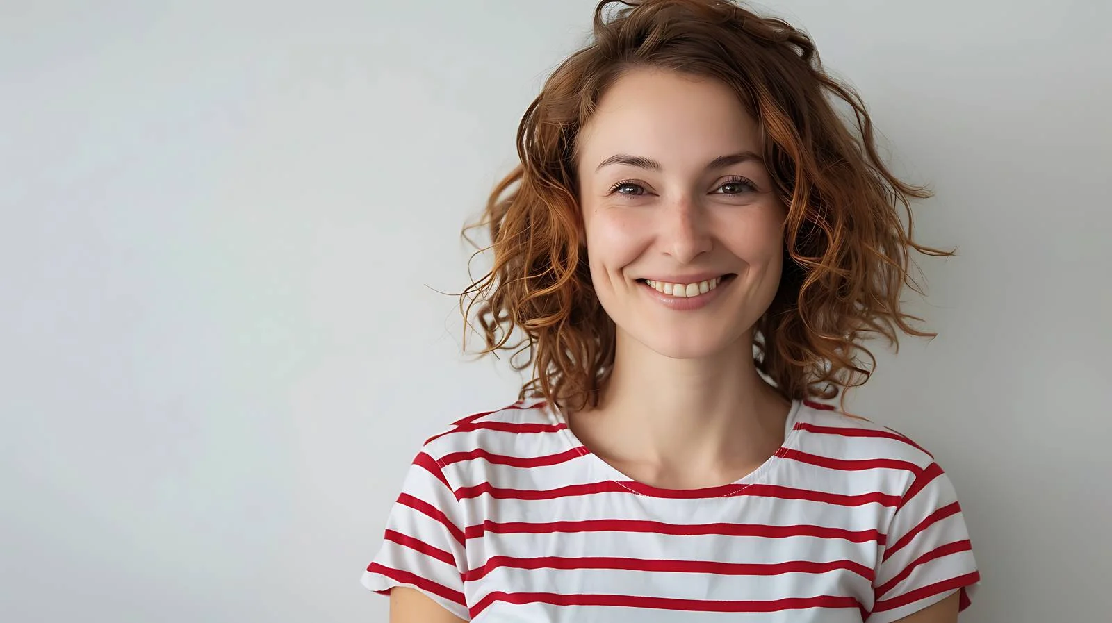 Cheerful Woman in Red-White Striped Top — free download from Dotvec