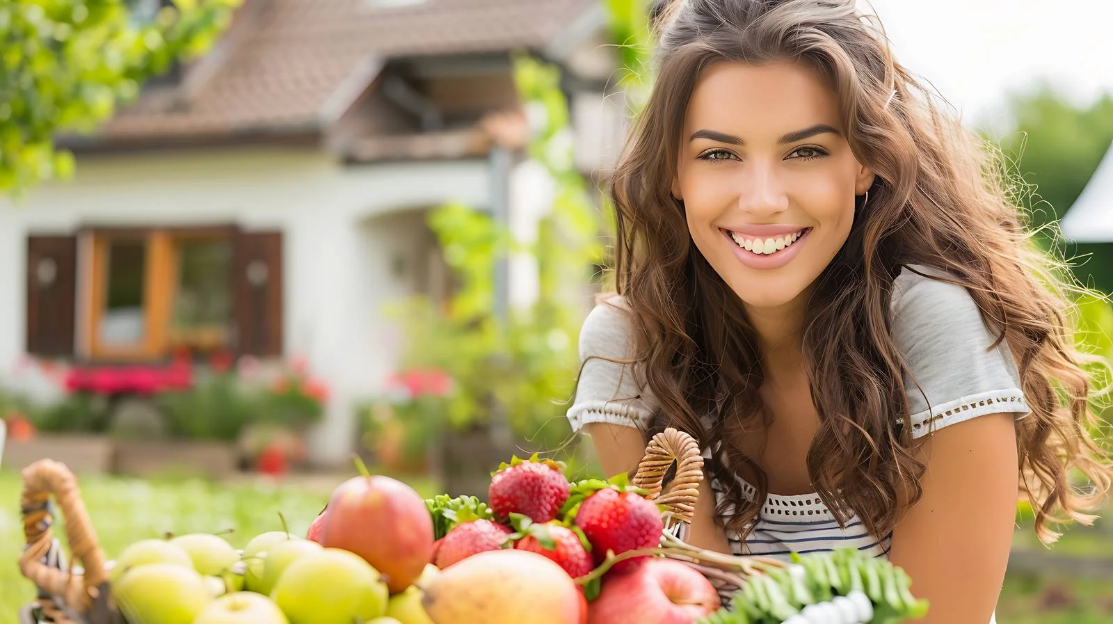 Joyful woman with bike and natural elements — free download from Dotvec