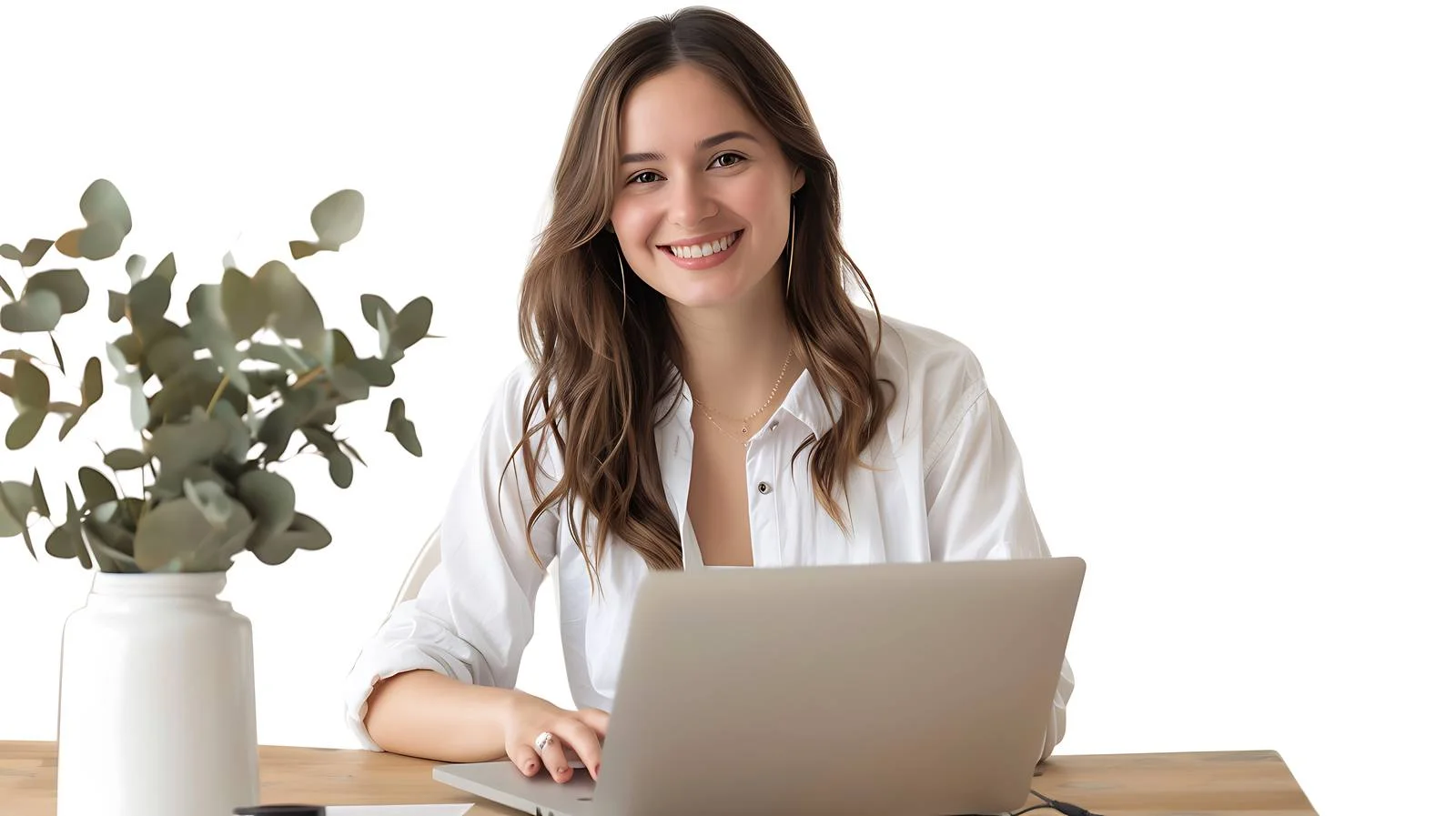 Happy Woman Working on Laptop — free download from Dotvec