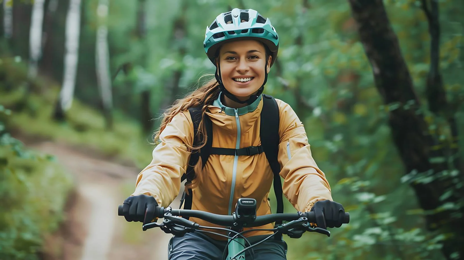 Smiling Woman with Mountain Bike Outdoors — free download from Dotvec
