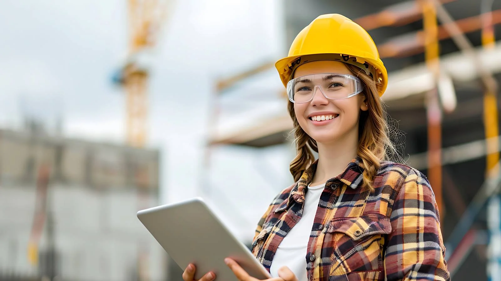 Professional Woman with Tablet at Construction Site — free download from Dotvec