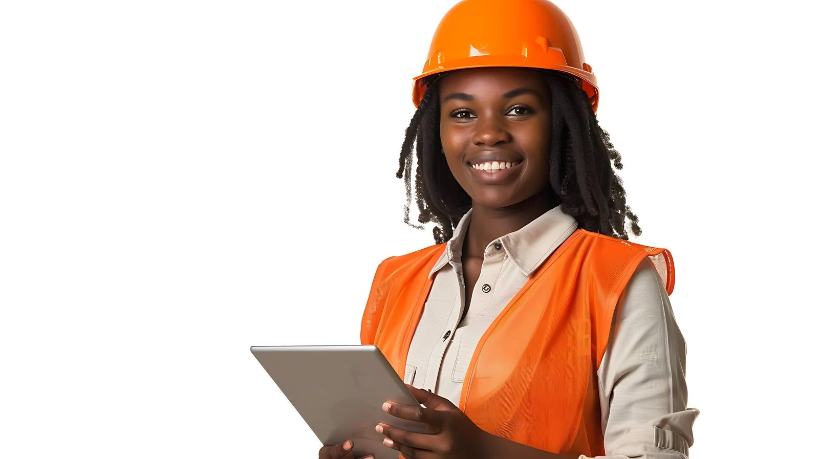 Professional Woman on Construction Site with Tablet — free download from Dotvec
