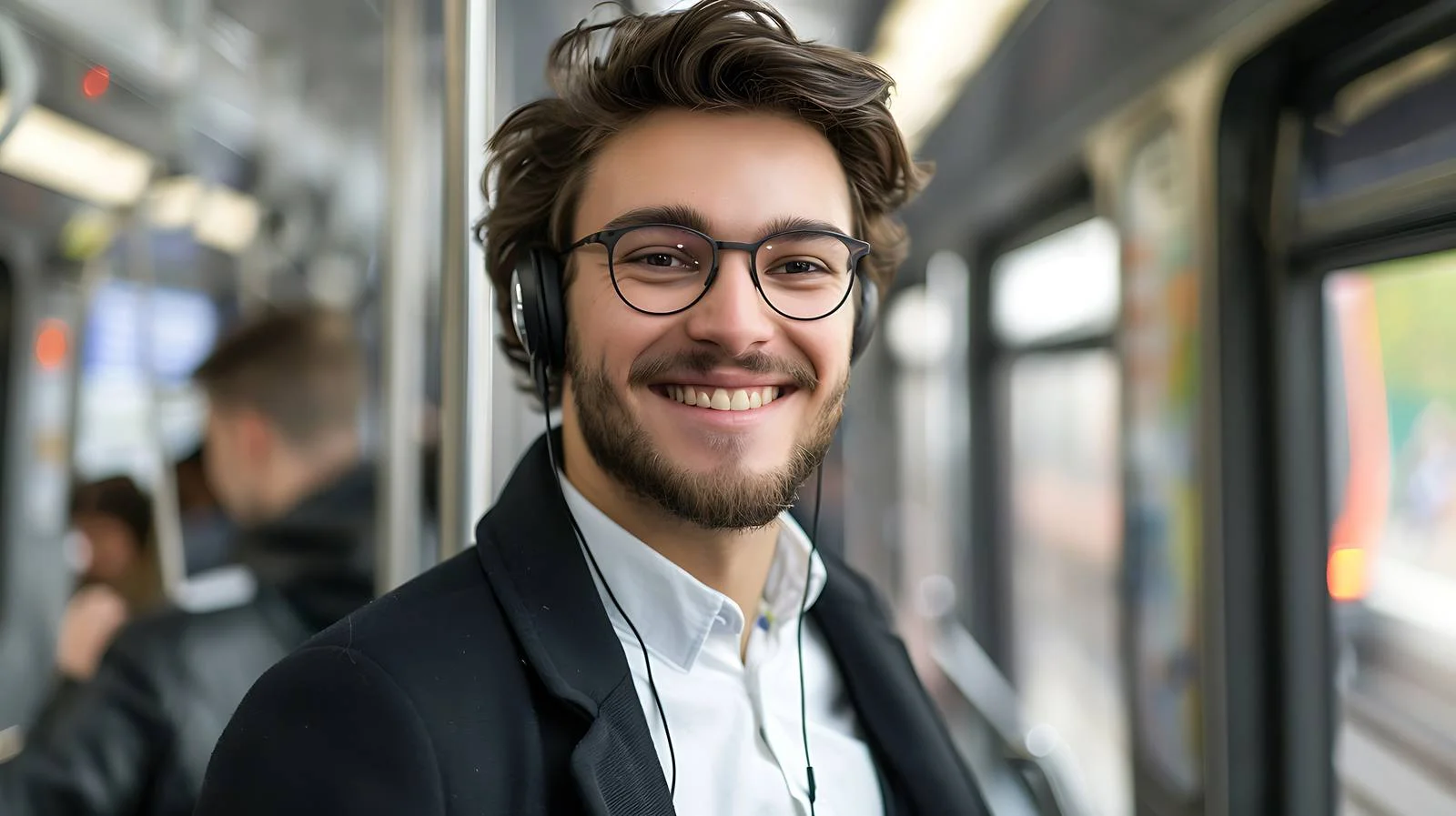 Smiling Businessman with Earphones Portrait — free download from Dotvec