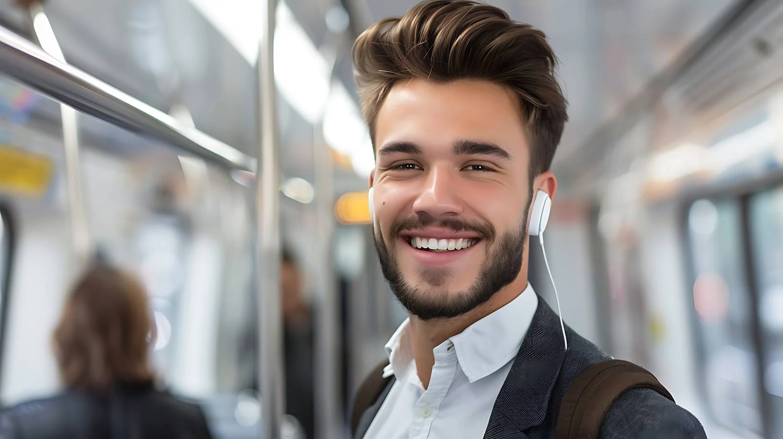 Smiling Young Businessman with Earphones — free download from Dotvec