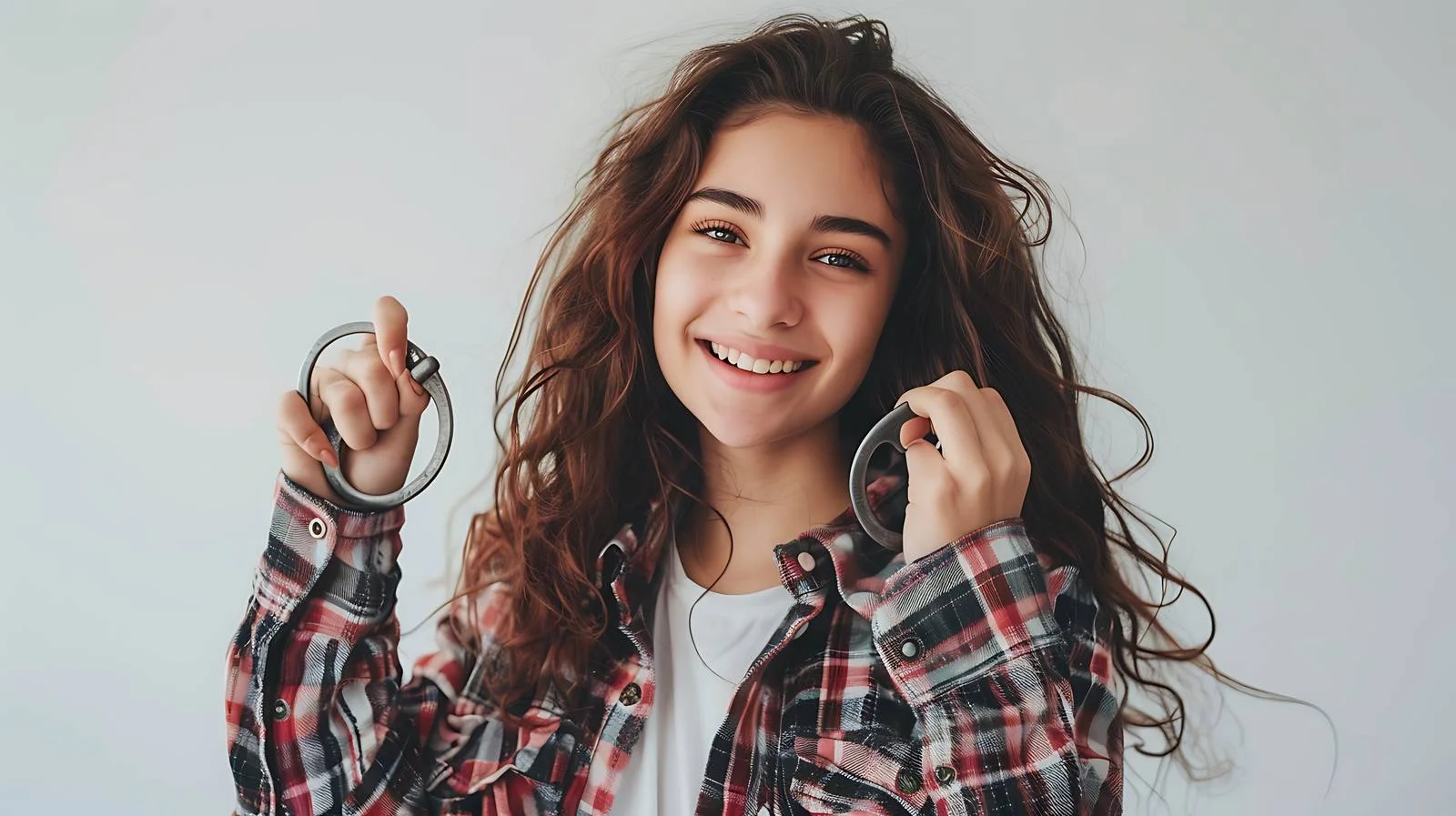 Cheerful woman with horse indoors — free download from Dotvec