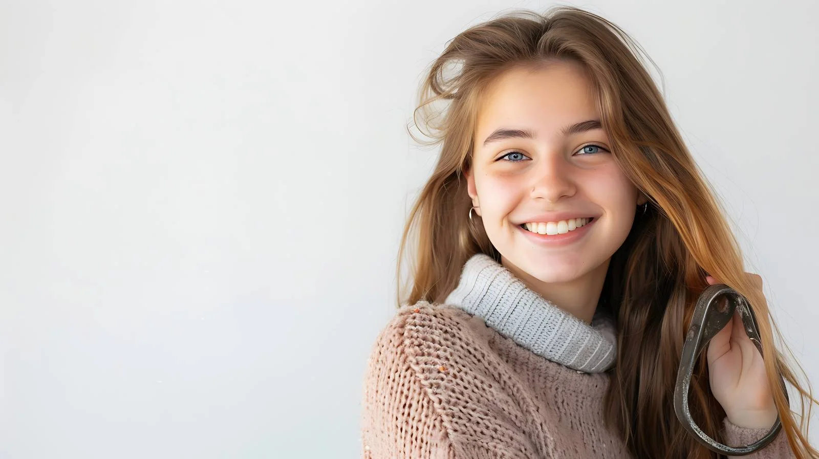 Cheerful woman holding horse at home — free download from Dotvec