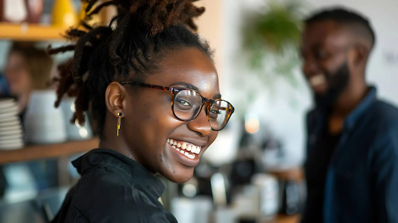 Happy Woman in Coffee Shop — free download from Dotvec