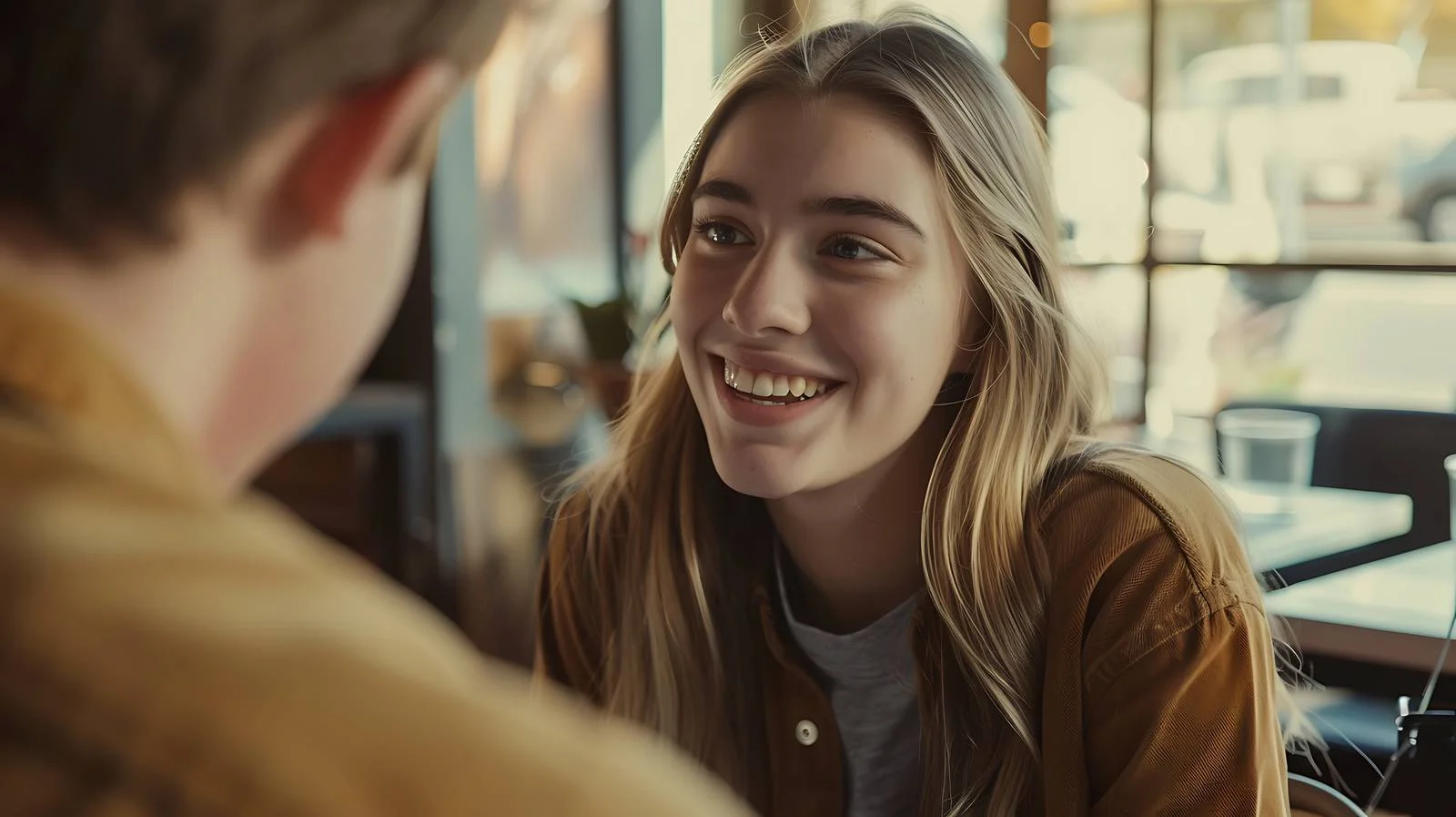 Joyful Woman in Coffee Shop — free download from Dotvec